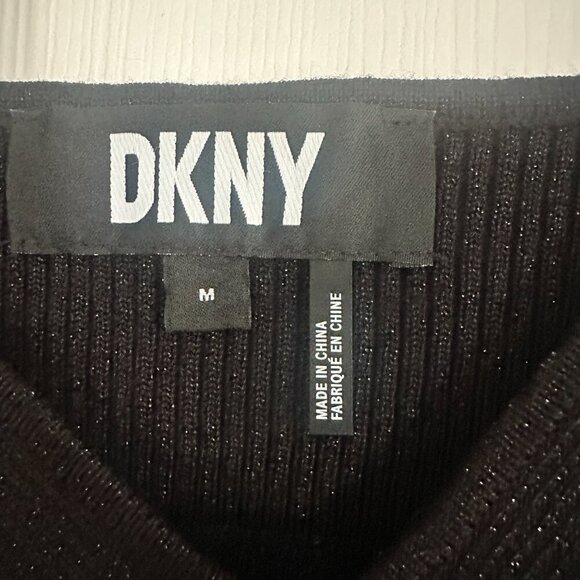 DKNY Ribbed Sparkle Knit Cut Out Long Sleeve Sweater Top Size Medium - Picture 5 of 7